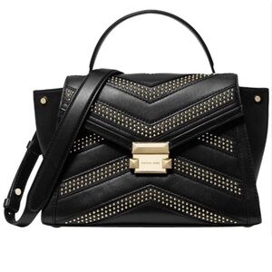 Michael Kors Black Leather Gold Beaded Handbag